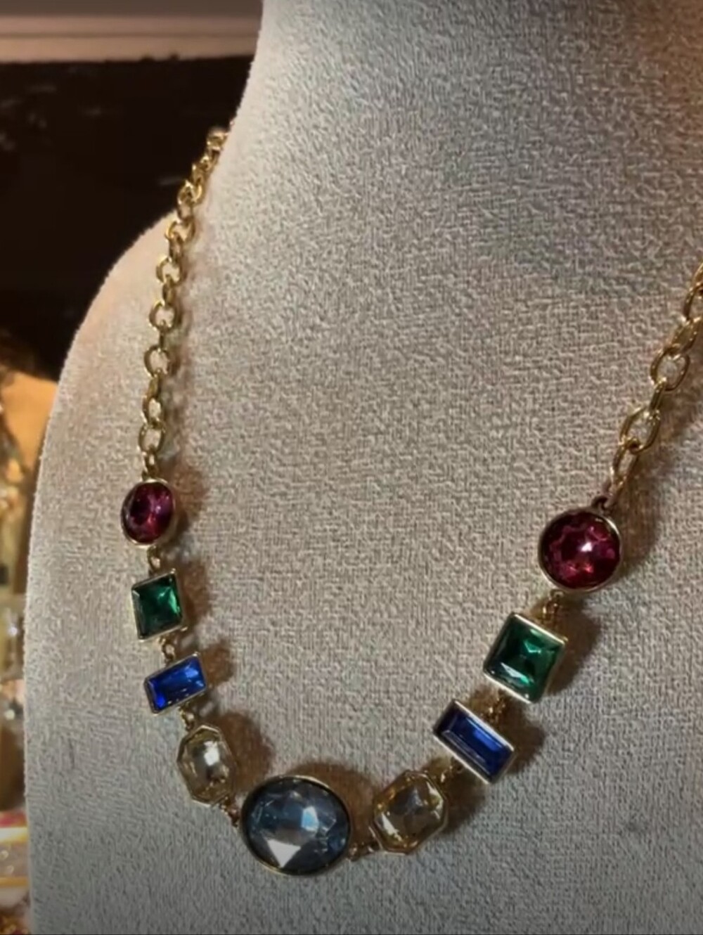 Multicolor Gemstone Statement Necklace - Gold Tone
